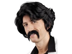 Fekete paróka bajusszal - 1 db.