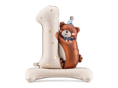 Álló fólialufi 1-es számú lufi mackóval - 81 cm - 1 db.