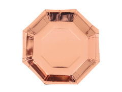 Nyolcszögletes papírtányérok rózsaszín arany - 23 cm - 6 db.