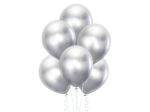 Ezüst krómozott latex lufi - 30 cm - 5 db.