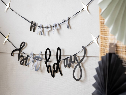 Boldog születésnapot banner fekete - 100 cm - 2 db.