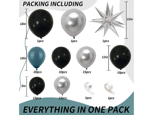 Léggömb készlet lufi girlandhoz fekete-kék-ezüst - 88 db.