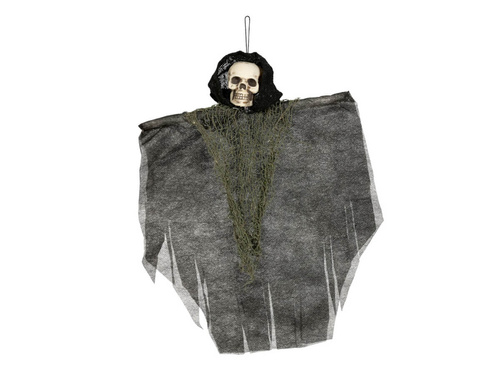 Akasztós dekoráció Csontváz fekete sálban - 30 cm - 1 db.