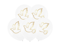 Fehér latex lufi galambokkal - 30 cm - 5 db.