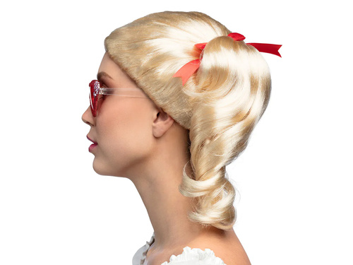 Szőke paróka lófarokkal és szalagokkal