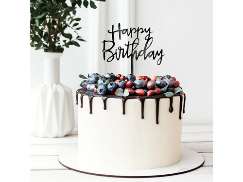 Boldog születésnapot tortadísz fekete - 1 db.