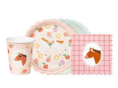 Csészék + tányérok + papírszalvéta készlet Lovak - 36 db.
