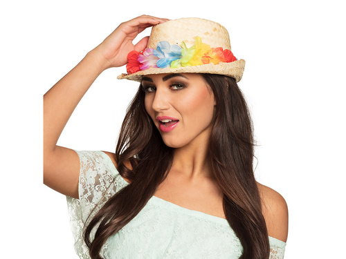 Hawaii szalmakalap virágokkal - 1 db.