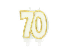 Arany csillogó hetvenes gyertya - 8,5 cm - 1 db.