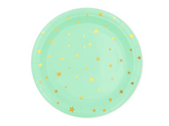 Menta papírtányérok arany csillagokkal - 23 cm - 6 db.