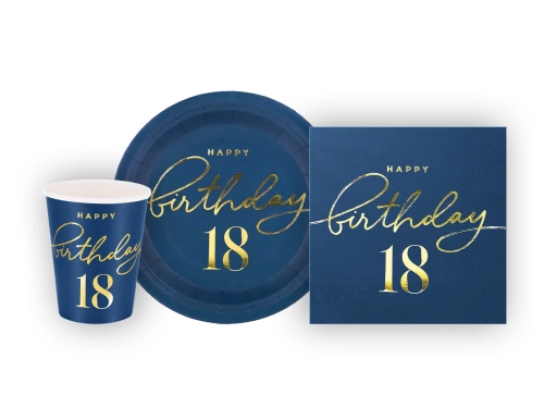 Csészék + szalvéták + papírtányérok 18. születésnapra - 22 db.