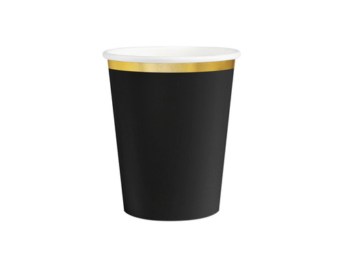 Fekete papírpoharak arany peremmel - 220 ml - 6 db.