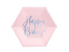 Születésnapi tányérok világos rózsaszín Happy B'day - 20 cm - 6 db.