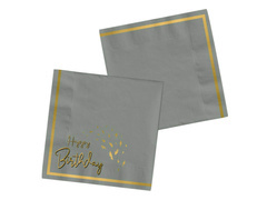 Boldog születésnapot szürke szalvéták - 33 cm - 20 db.
