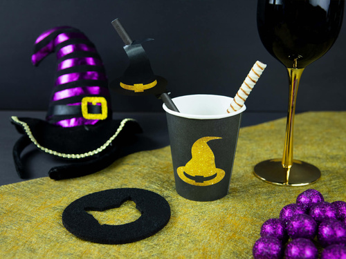 Boszorkány és macska halloweeni szívószálak - 6 db.