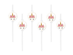 Egyszarvú születésnapi szívószálak - 6 db.