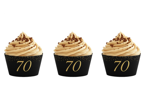 Csillogó cupcake liners hetvenedik születésnapra - 6 db.