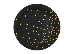 Papírtányérok fekete, arany pöttyökkel - 23 cm - 6 db.