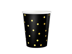 Fekete papírpoharak arany pöttyökkel - 220 ml - 6 db.