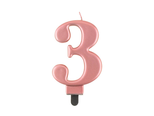 Fémes szám gyertya rózsaarany - 3 - három