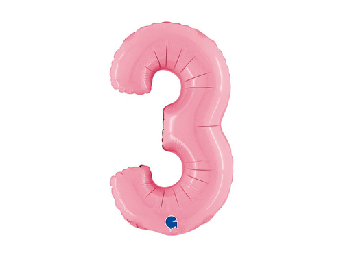 Fólia lufi szám 3 pasztell rózsaszín - 14" - 1 db.