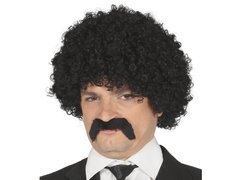 Fekete paróka göndör hajjal és bajusszal - 1 db.