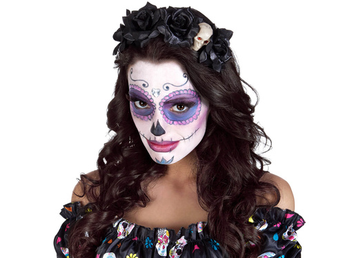 Fejpánt rózsával és koponyával - 1 db.