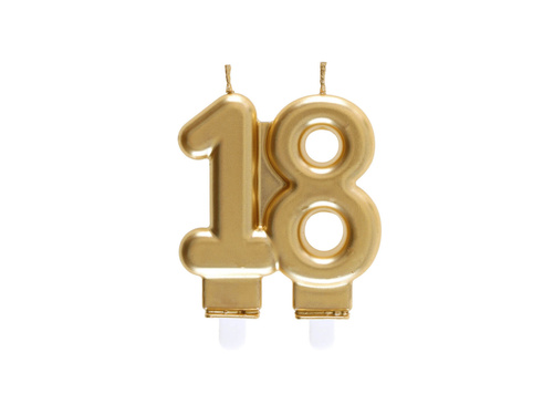 Arany 18. születésnapi gyertya - 7,5 cm - 1 db.