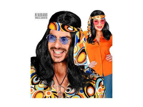 Fekete 70-es évek Disco Fever Hippie paróka. egy zenekarral