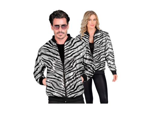 Ezüst flitteres party dzseki - bomber dzseki - zebra motívummal