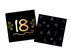 Tizennyolcadik születésnapi szalvéta fekete - 33 cm - 16 db.