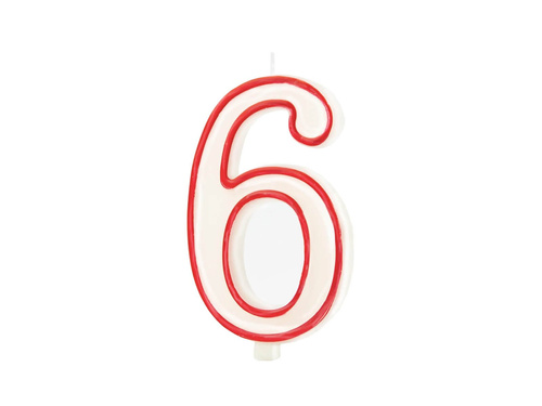 Számgyertya piros szegéllyel hat - "6"