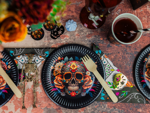 Halloween papírtányérok Dia de los muertos - 18 cm - 6 db.