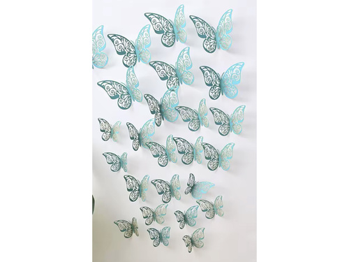 Tükördíszítés Türkiz pillangók 2D - 12 db.