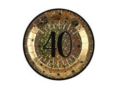 Szikrázó 40. születésnapi tányérok - 22,5 cm - 10 db.