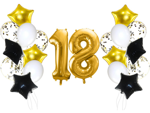 Tizennyolcadik születésnapi lufi készlet arany és fekete - 21 db.