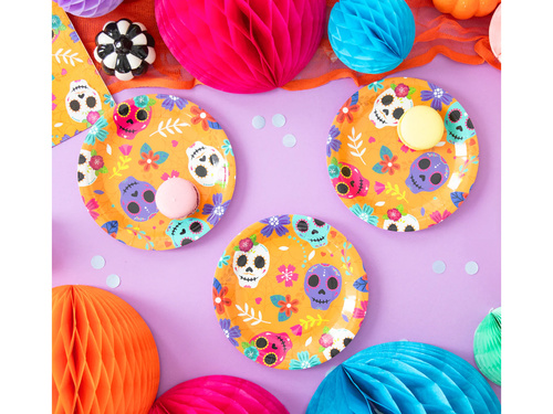 Halloween papírtányér Mexikói koponya - 18 cm - 6 db.