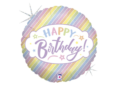 Boldog születésnapot pasztell csíkos fólialufi - 46 cm - 1 db.