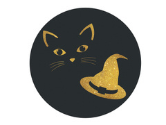 Dekoratív boszorkány és macska torta ostya - 20 cm