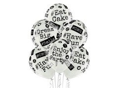 Átlátszó lufik hashtaggel nyomtatva - 12" - 6 db.