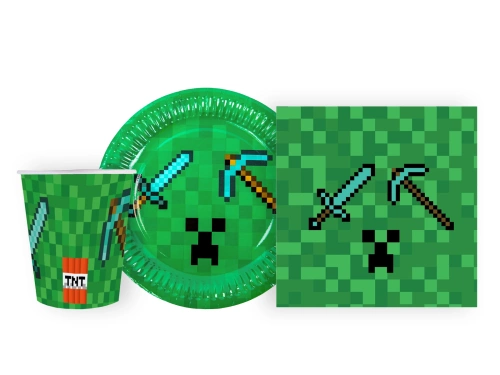 Csészék + szalvéták + papírtányérok Pixels - 44 db.