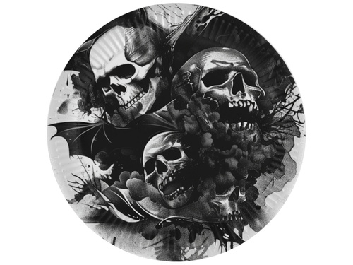 Halloween papírtányérok Kísérteties koponyák - 18 cm - 6 db.