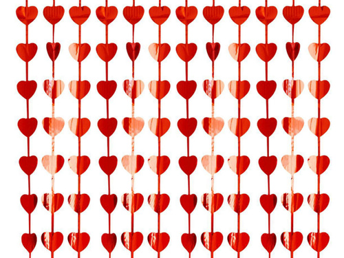 Szívek függönye metál piros - 100 x 200 cm