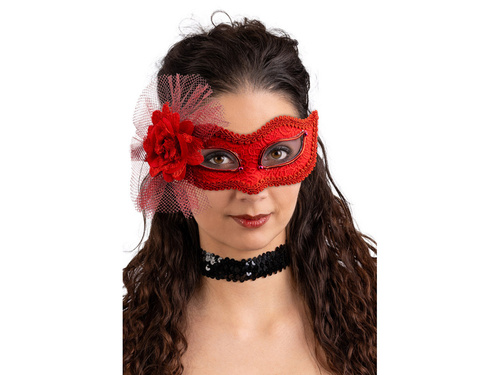 Piros farsangi maszk virággal
