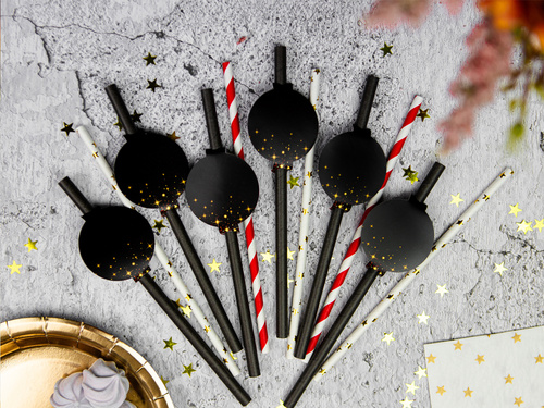 Szikrázó fekete szívószálak - 6 db.