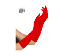 Hosszú piros pliszírozott kesztyű elasztánból 40 cm