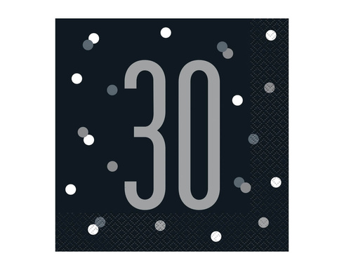 Harmincadik születésnapi fekete szalvéta - 33 cm - 16 db.