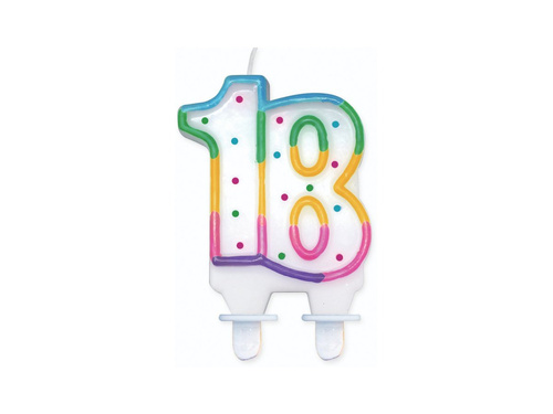 Gyertya 18. születésnapra színes szegéllyel és pöttyökkel - 1 db.