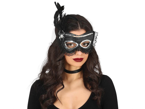 Fekete farsangi maszk pókkal - 1 db.