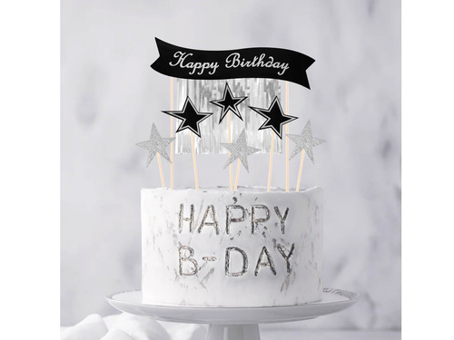 Boldog születésnapot tortadísz ezüst szedőkkel - 7 db.